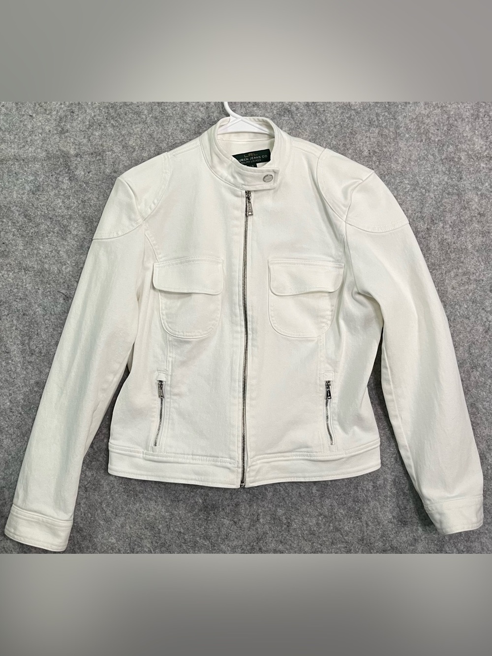 Lauren Jeans Co. Ralph Lauren White Utility Zip-Front Denim Jacket Y2K  L